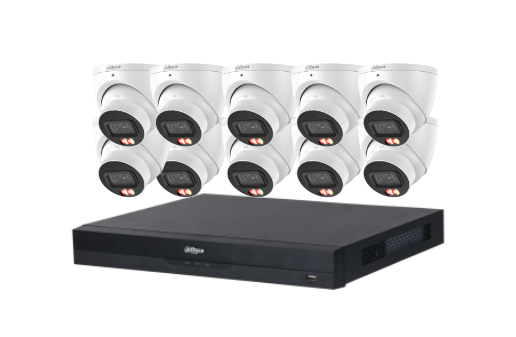 Dahua 8 MP + 16 Channels Kit: Full 24/7 Color 10 x Smart Dual Light WizSense Fixed Starlight Turret Cameras, AI NVR