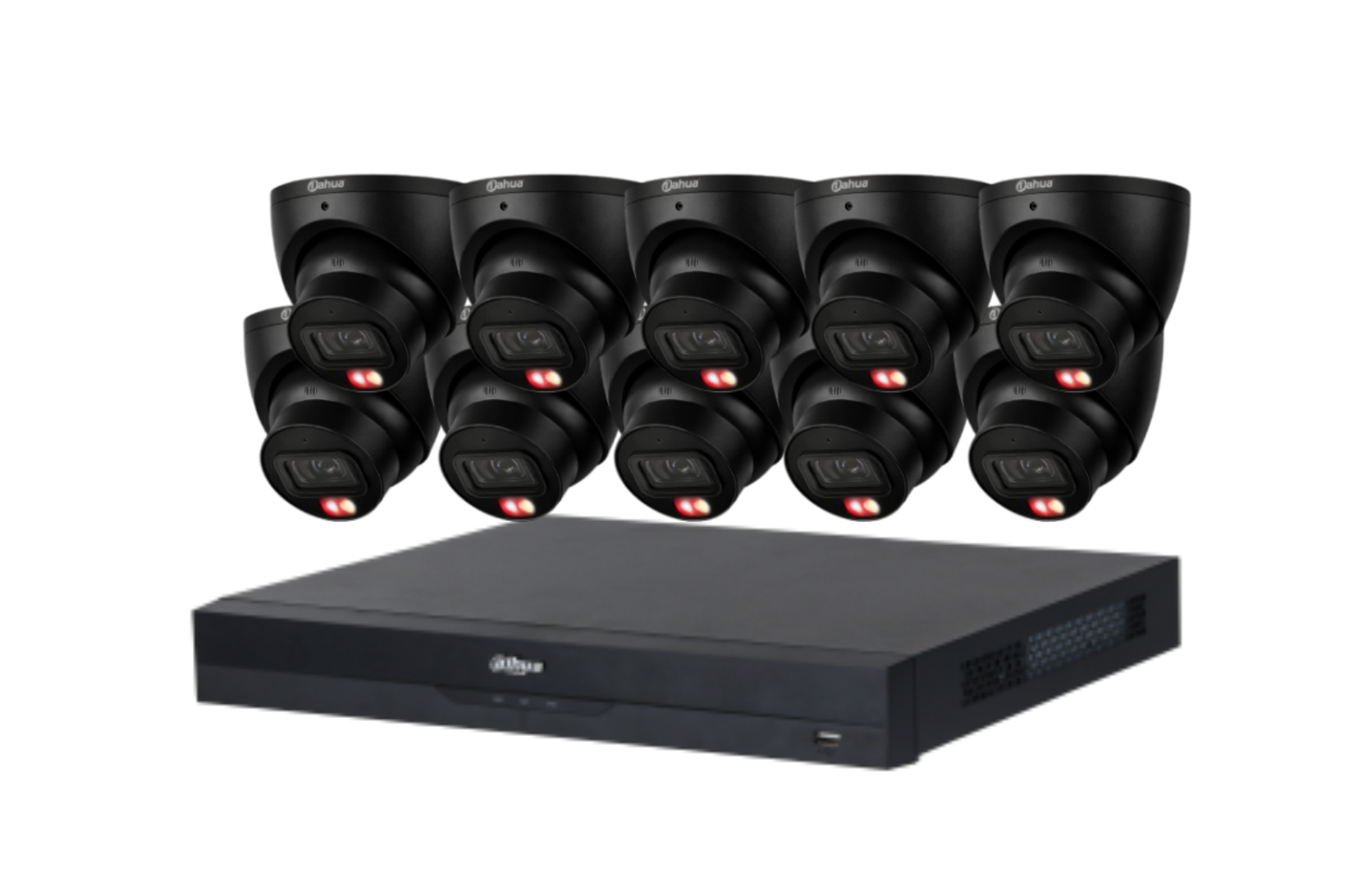 Dahua 8 MP + 16 Channels Kit: Full 24/7 Color 10 x Smart Dual Light WizSense Fixed Starlight Turret Cameras, AI NVR