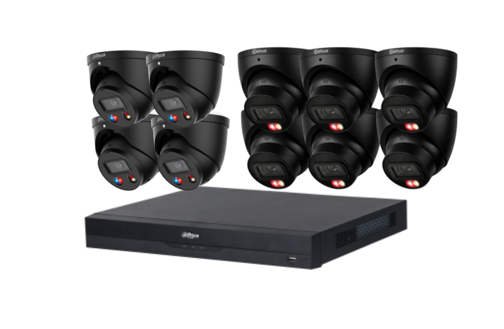 Dahua 8 MP + 16 Channels Kit: Full Color 24/7 4 x 8MP TiOC and 6 x 8MP Smart Dual Light Turret Cameras with 16CH AI NVR
