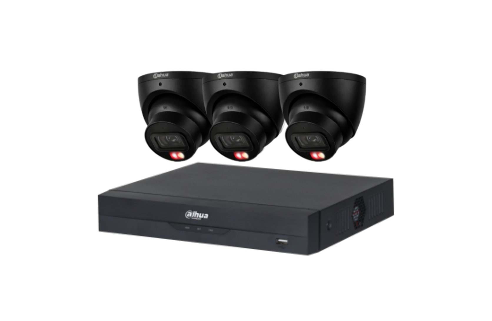 Dahua 8 MP + 4 Channels Kit: Full 24/7 Color 3 x Smart Dual Light WizSense Fixed Starlight Turret Cameras, AI NVR