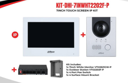 Dahua Intercom Kit White 7-inch Touch Screen Monitor, Outdoor Station and 4 Port PoE Switch KIT-DHI-7INWHT2202F-P