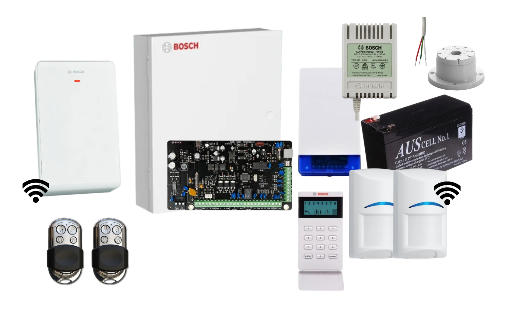 Bosch Solution 3000 Alarm Kit with LCD Icon Keypad, 2 x Wireless PIRs and HCT4UL Remotes Product vendor