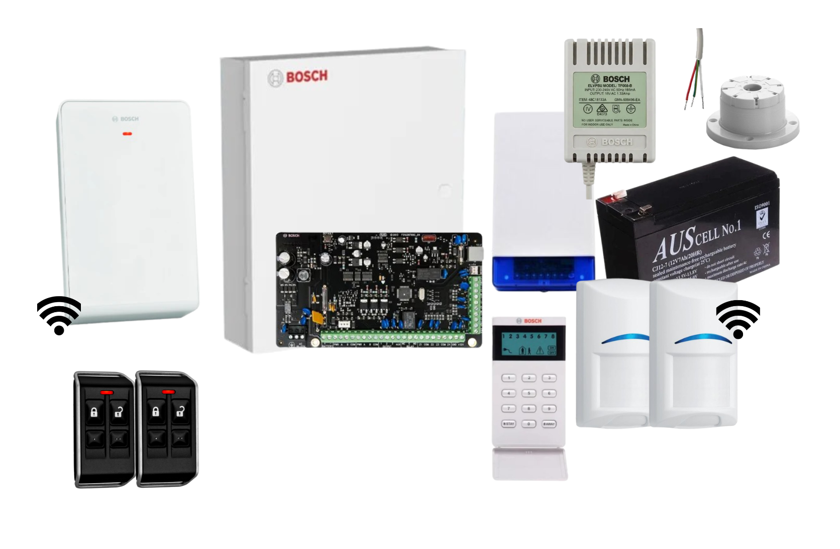 Bosch Solution 3000 Alarm Kit with LCD Icon Keypad, 2 x Wireless PIRs and Radion Keyfob FS Remotes Product vendor