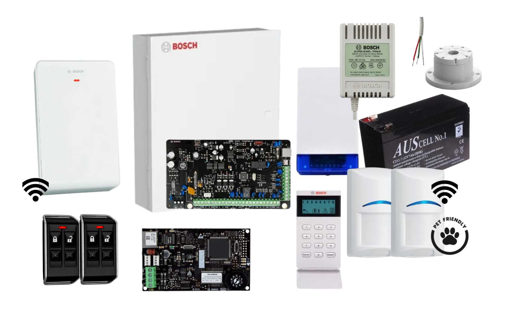 Bosch Solution 3000 IP Alarm Kit with LCD Icon Keypad, 2 x Wireless Tri-Tech Pet Proof PIRs and Radion Keyfob FS Remotes Product vendor