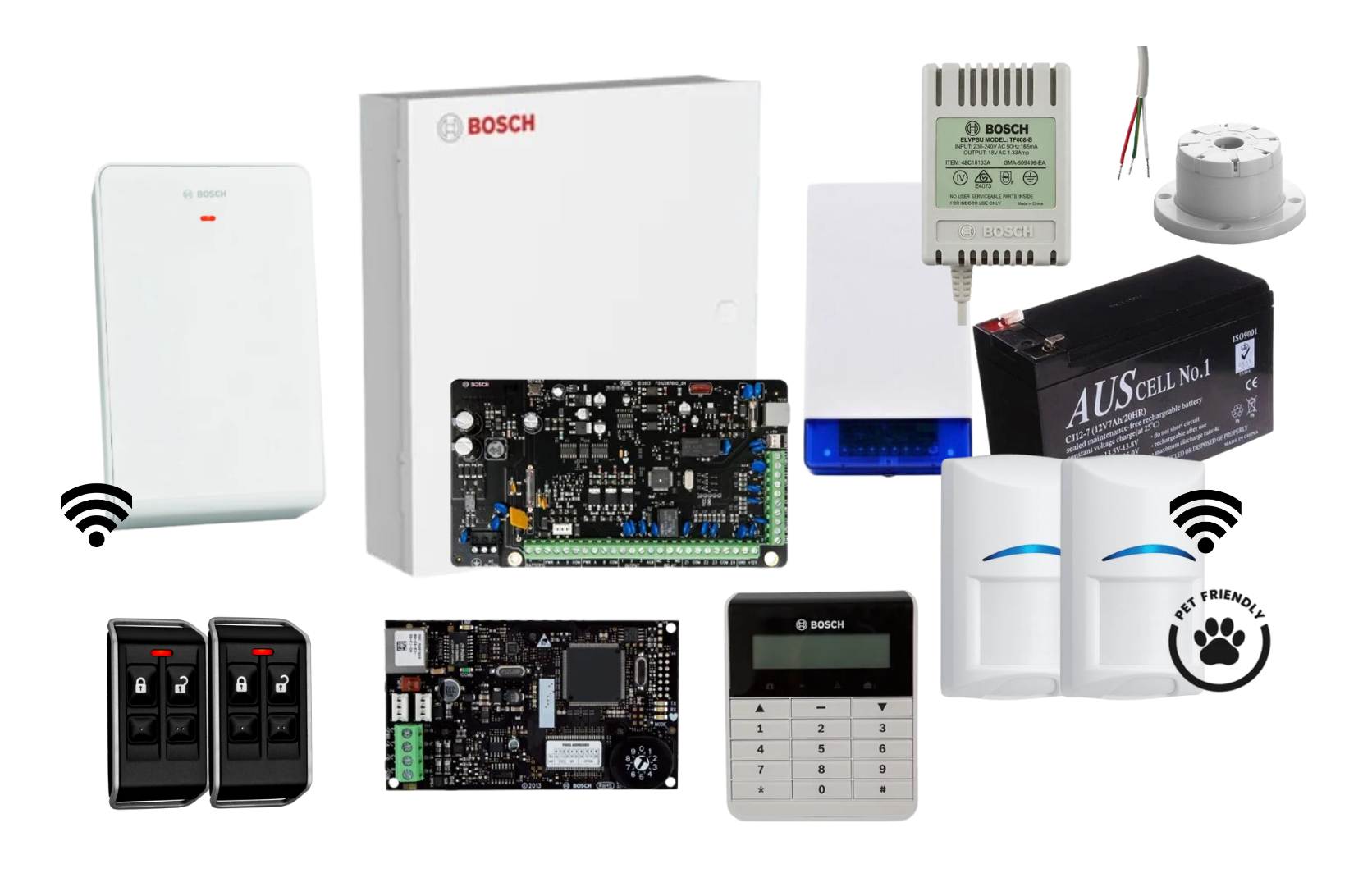 Bosch Solution 3000 IP Alarm Kit with Text Keypad, 2 x Wireless Tri-Tech Pet Proof PIRs and Radion Keyfob FS Remotes Product vendor