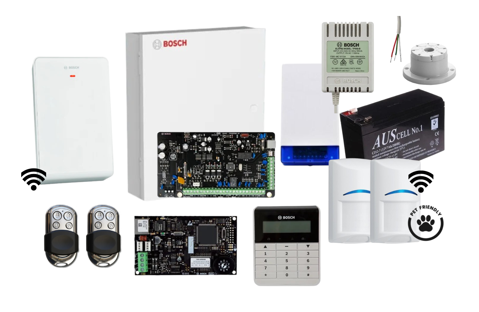 Bosch Solution 3000 IP Alarm Kit with Text Keypad, 2 x Wireless Tri-Tech Pet Proof PIRs and HCT4UL Remotes Product vendor