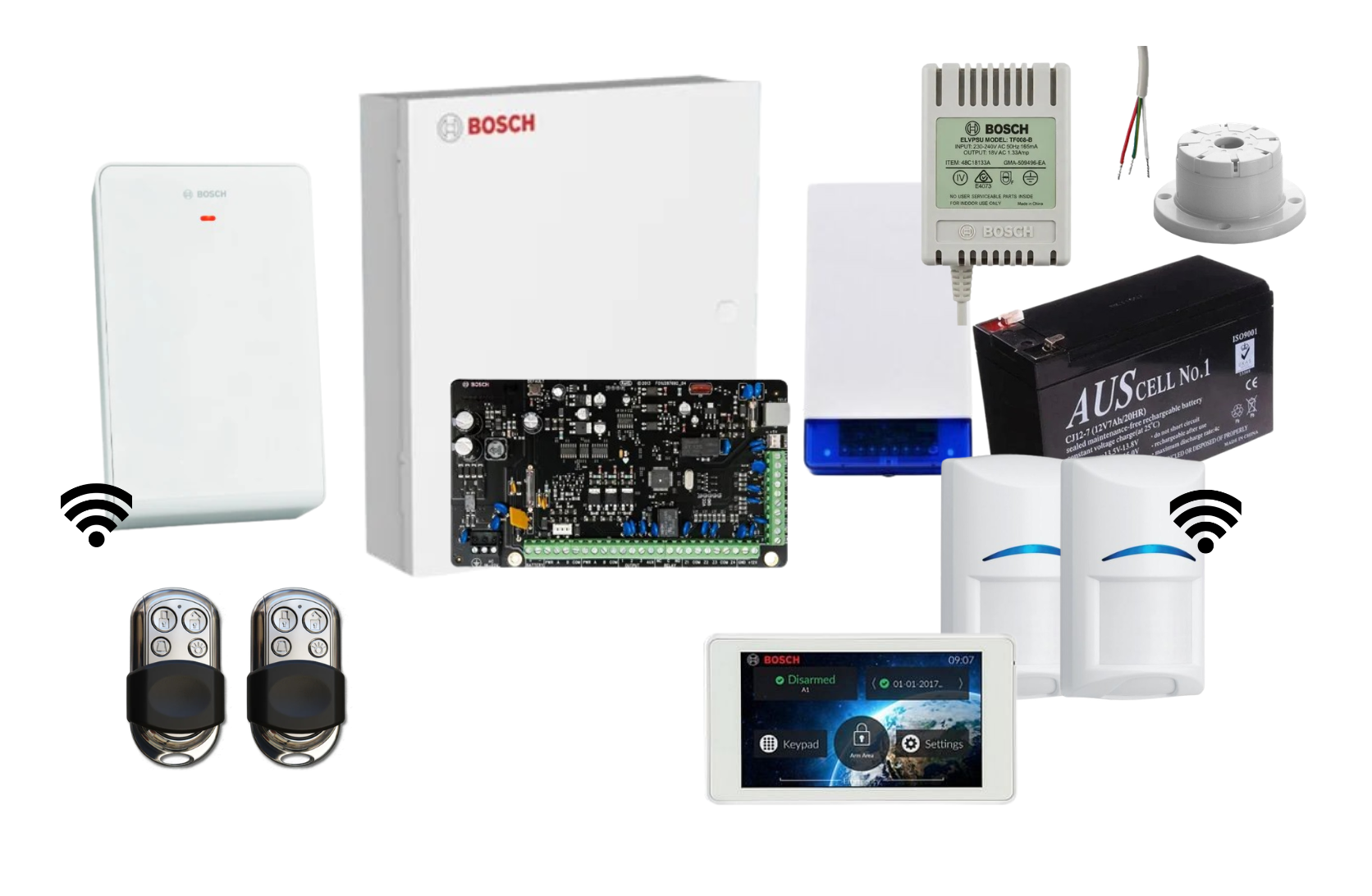 Bosch Solution 3000 Alarm Kit with 5 Touch Screen Keypad, 2 x Wireless PIRs and HCT4UL Remotes Product vendor