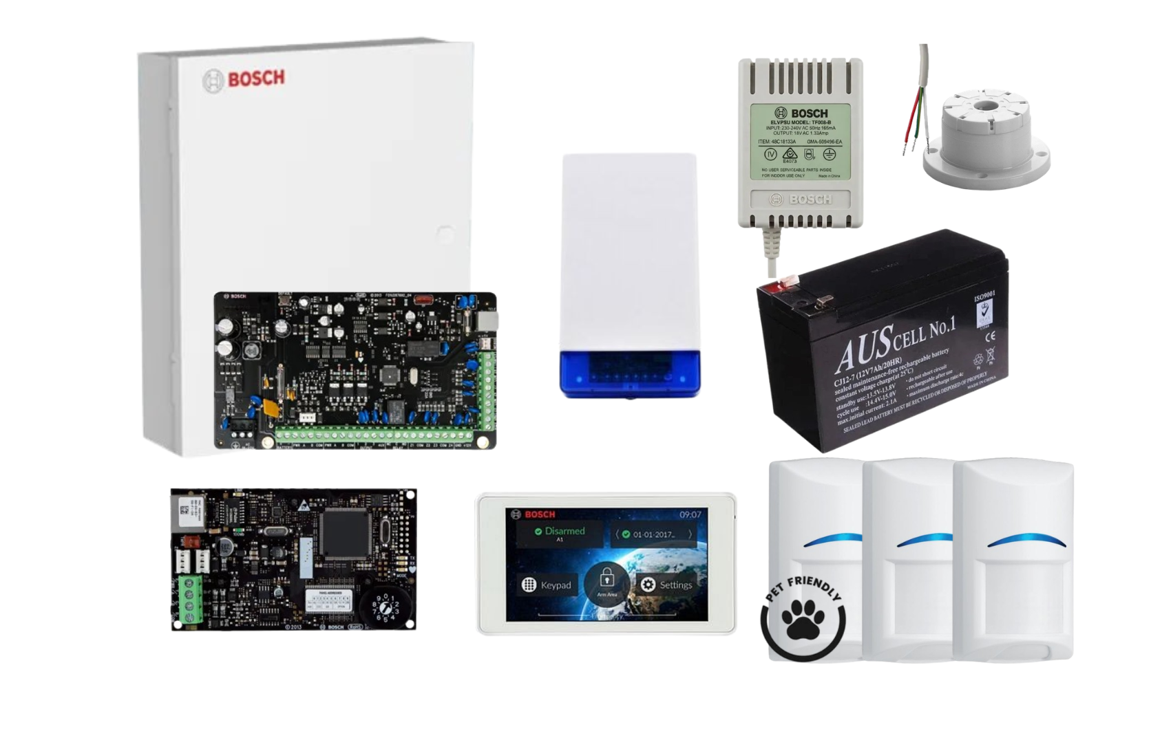 Bosch Solution 3000 IP Alarm Kit with 5 Touch Screen Keypad and 3 x Bosch Gen2 Tri-Tech Pet Proof PIRs Product vendor