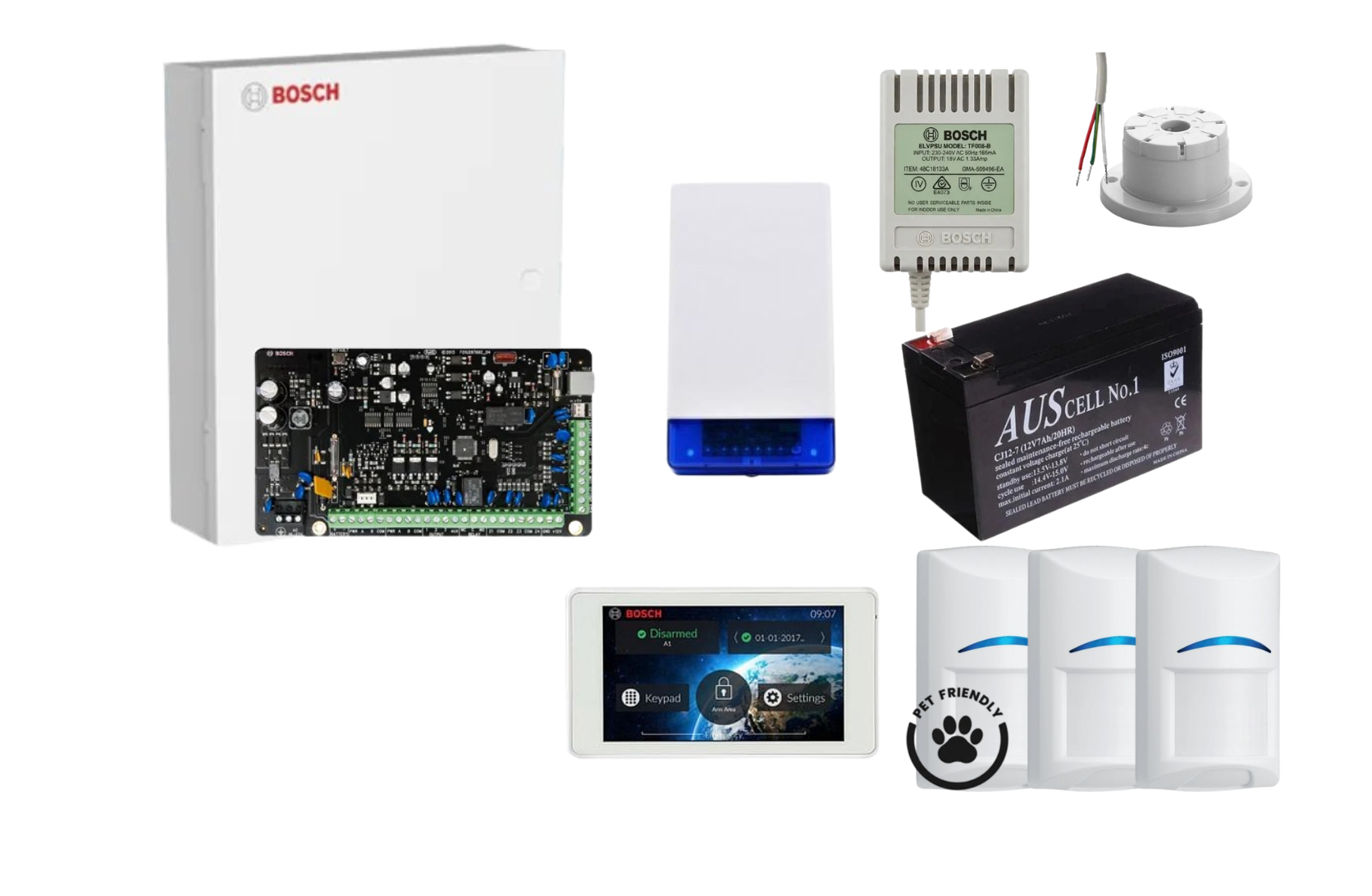 Bosch Solution 3000 Alarm Kit with 5 Touch Screen Keypad and 3 x Bosch Gen2 Tri-Tech Pet Proof PIRs Product vendor