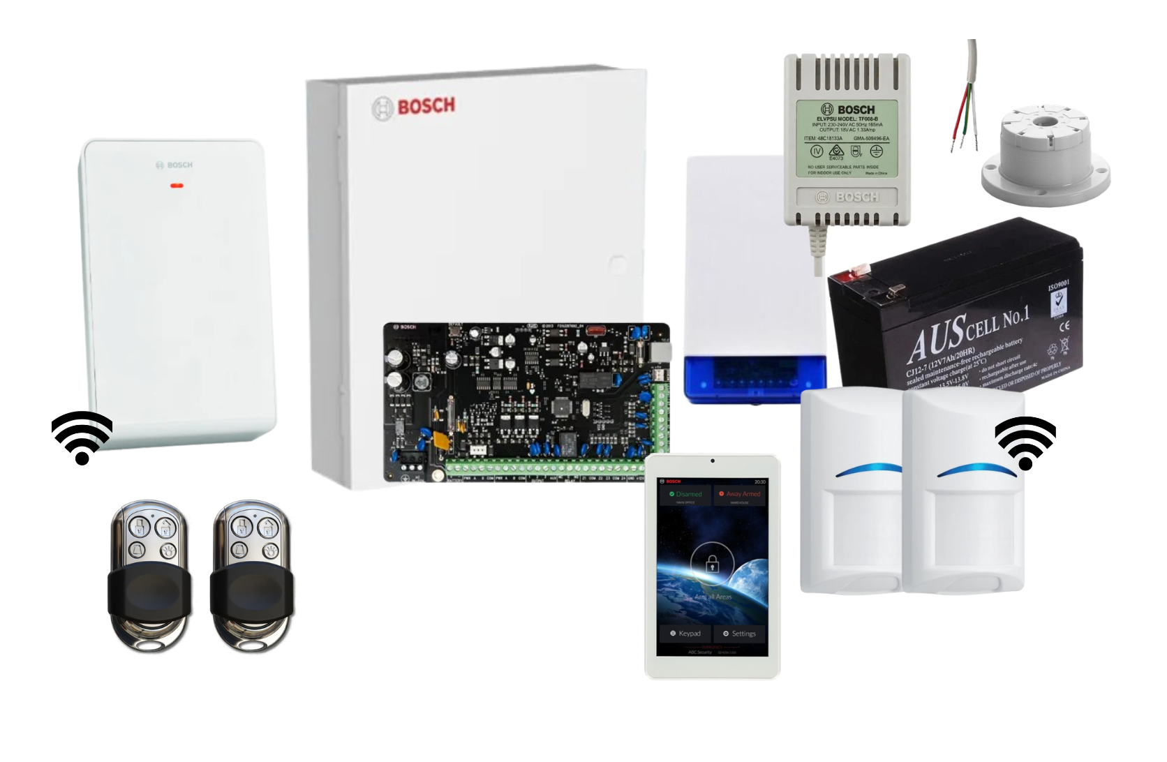 Bosch Solution 3000 Alarm Kit with 7 Touch Screen Keypad, 2 x Wireless PIRs and HCT4UL Remotes Product vendor