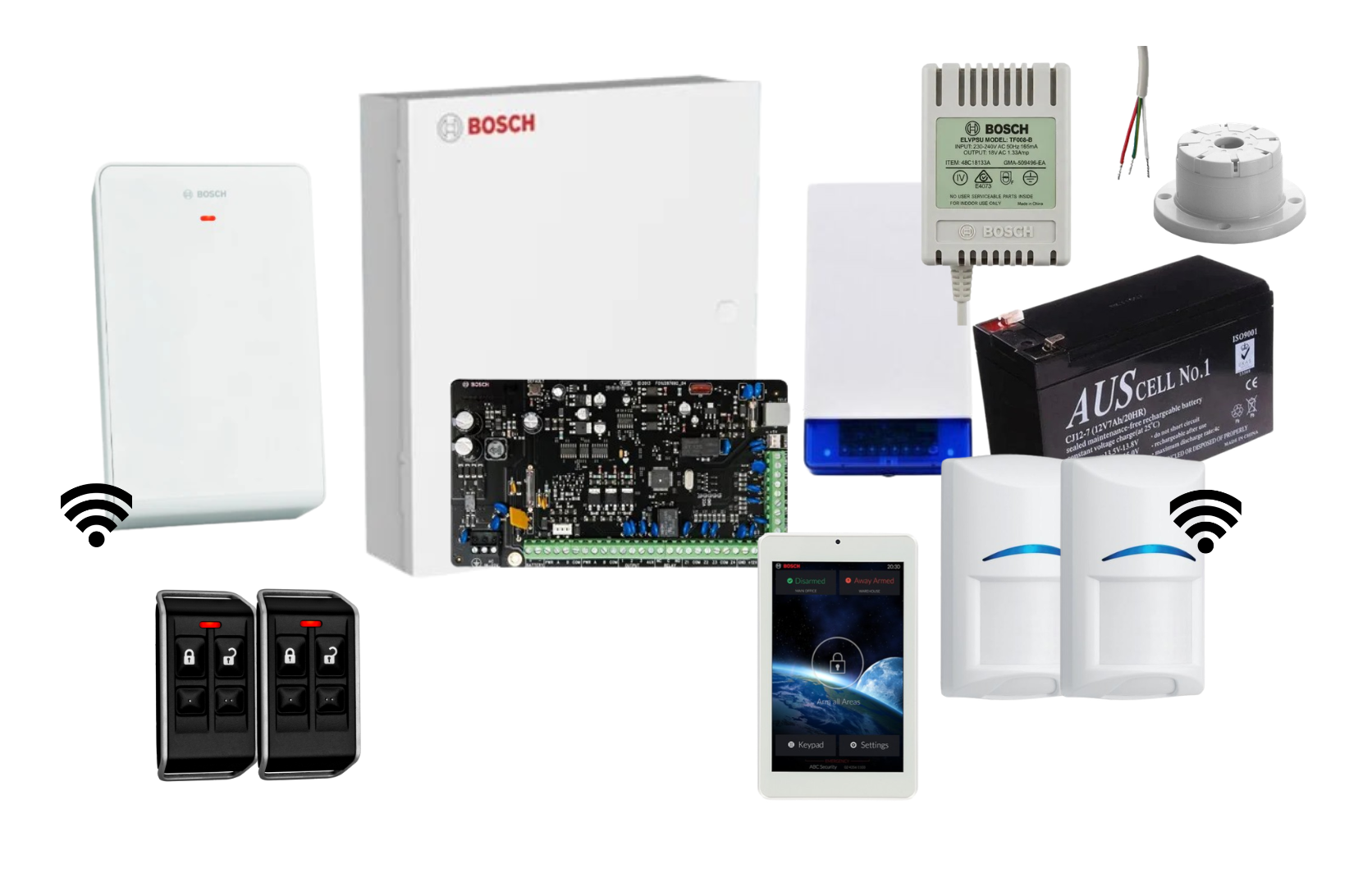 Bosch Solution 3000 Alarm Kit with 7 Touch Screen Keypad, 2 x Wireless PIRs and Radion Keyfob FS Remotes Product vendor