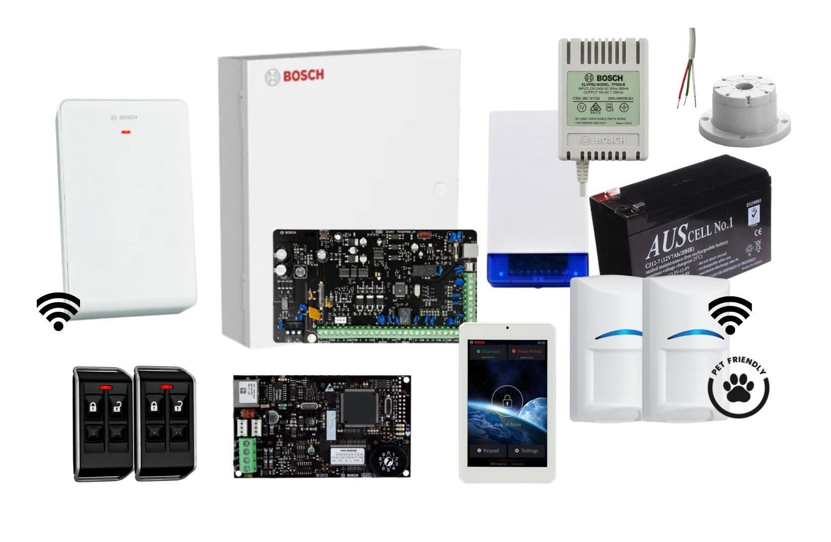 Bosch Solution 3000 IP Alarm Kit with 7 Touch Screen Keypad, 2 x Wireless Tri-Tech Pet Proof PIRs and Radion Keyfob FS Remotes Product vendor