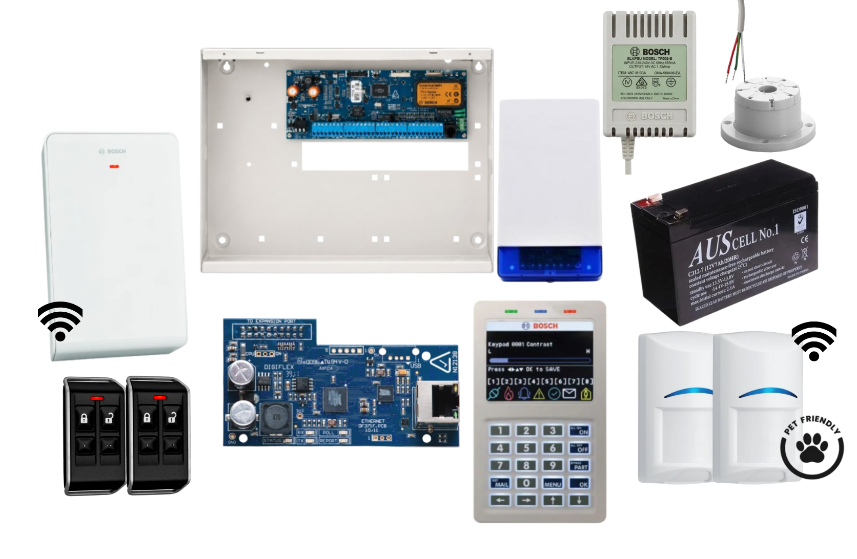 Bosch Solution 6000 Ethernet Alarm Kit with Smart Keypad, 2 x Wireless Tri-Tech Pet Proof PIRs and Radion Keyfob FS Remotes Product vendor