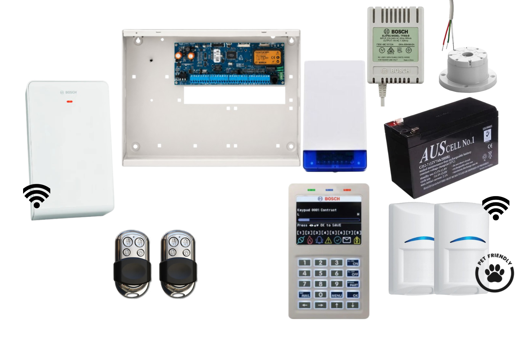 Bosch Solution 6000 Alarm Kit with Smart Keypad, 2 x Wireless Tri-Tech Pet Proof PIRs and HCT4UL Remotes Product vendor