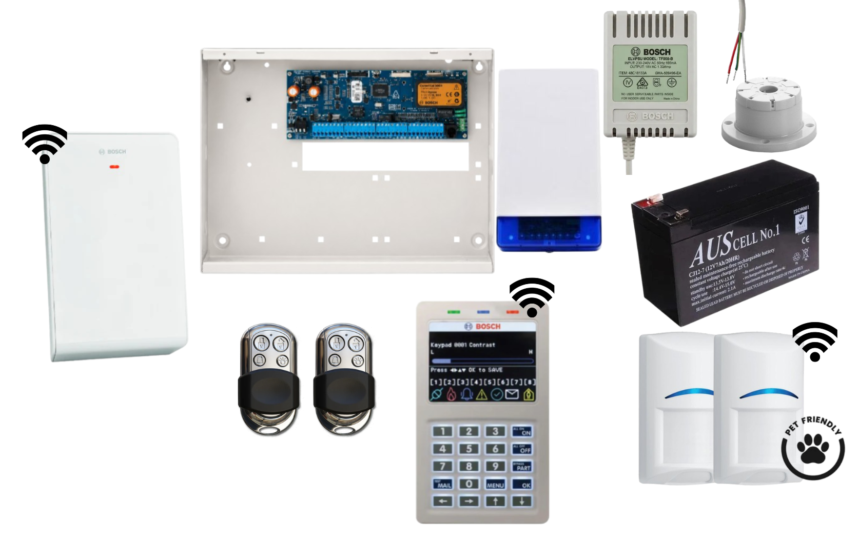 Bosch Solution 6000 Alarm Kit with WiFi Keypad, 2 x Wireless Tri-Tech Pet Proof PIRs and HCT4UL Remotes Product vendor