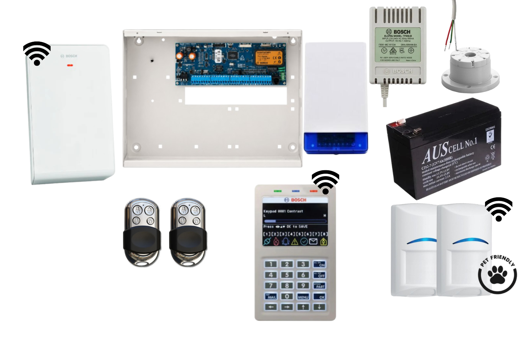 Bosch Solution 6000 IP Alarm Kit with WiFi Keypad, 2 x Wireless Tri-Tech Pet Proof PIRs and HCT4UL Remotes Product vendor