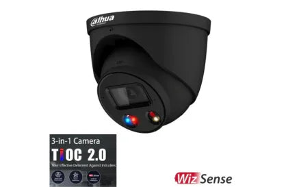 Dahua 5MP TiOC 2.0 Active Deterrence IP Turret Fixed Camera Black DH-IPC-HDW3549HP-AS-PV-S3-BLK - Security Zone Online