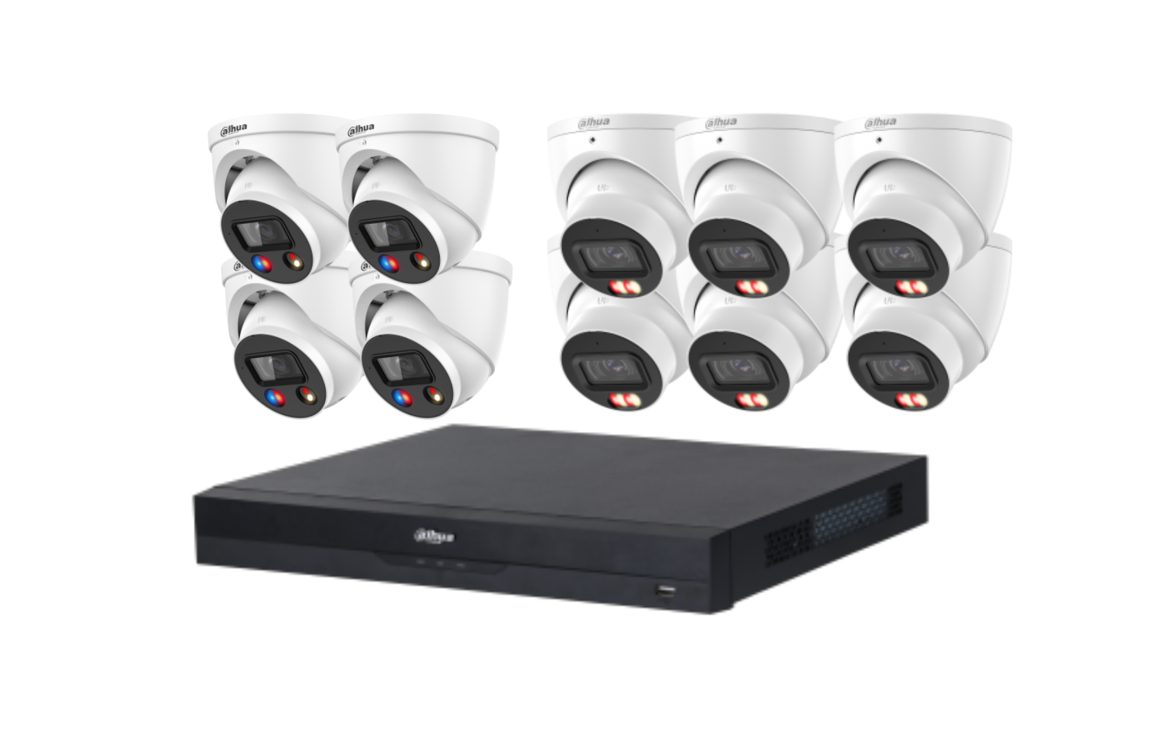 Dahua 8 MP + 16 Channels Kit: Full Color 24/7 4 x 8MP TiOC and 6 x 8MP Smart Dual Light Turret Cameras with 16CH AI NVR