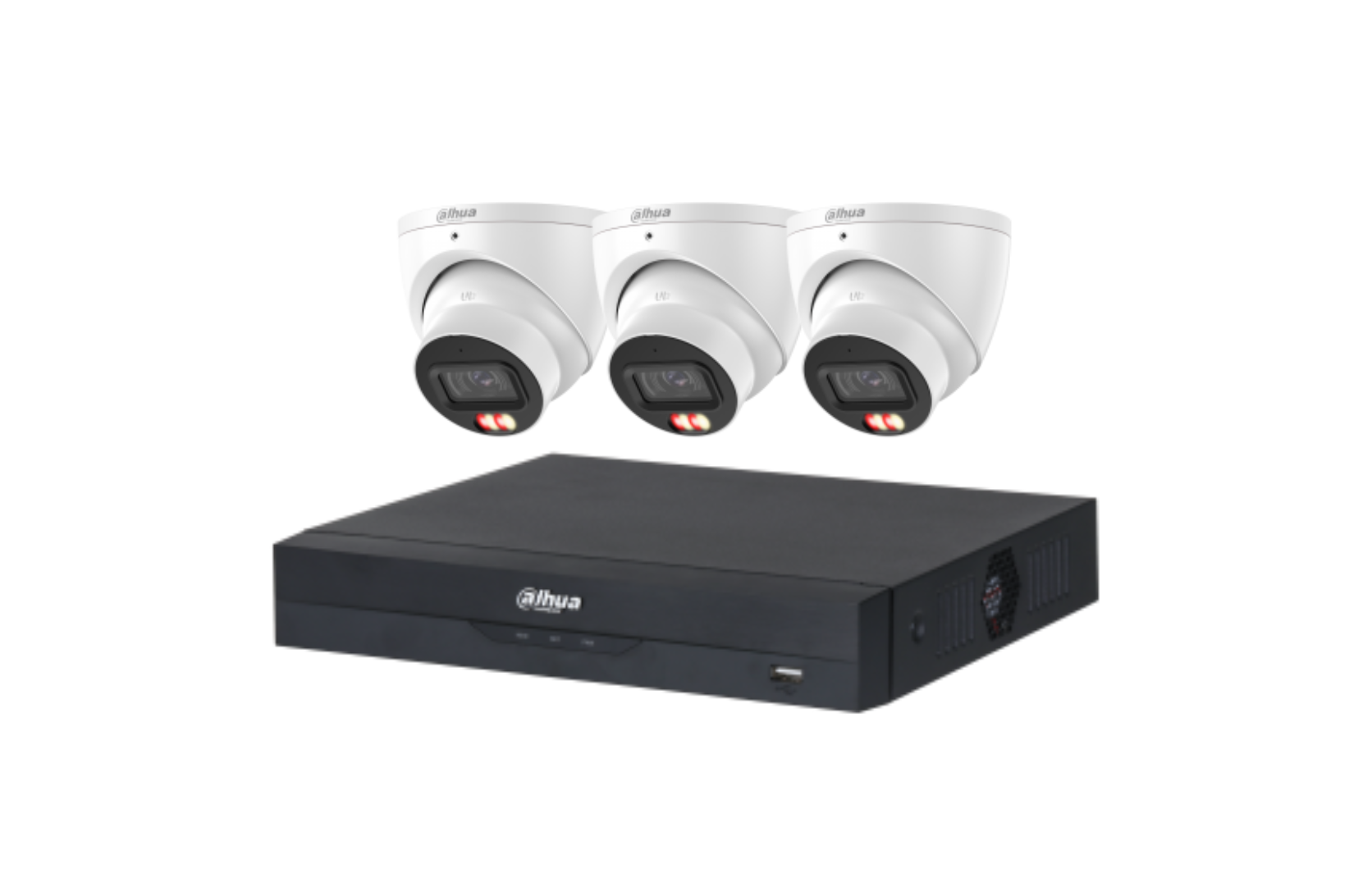 Dahua 8 MP + 4 Channels Kit: Full 24/7 Color 3 x Smart Dual Light WizSense Fixed Starlight Turret Cameras, AI NVR