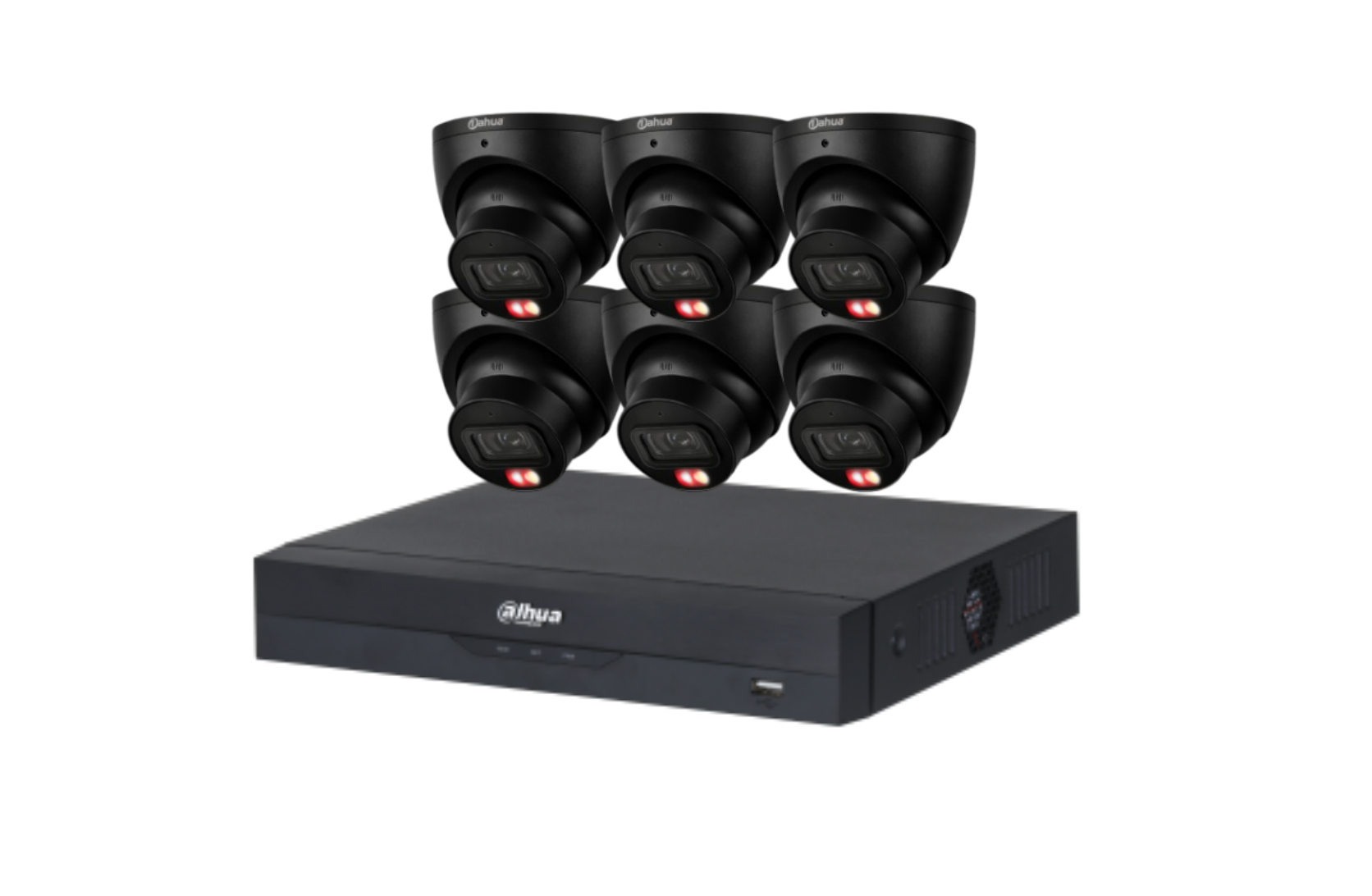 Dahua 8 MP + 8 Channels Kit: 24/7 Full Color 6 x 8MP Smart Dual Light Fixed-focal Eyeball WizSense Network Camera, AI NVR