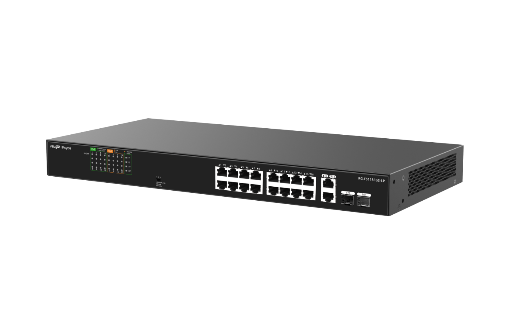 Ruijie RG-ES118FGS-LP, 16-Port 10/100 Mbps with 2-Port Gigabit Unmanaged PoE Switch Product vendor