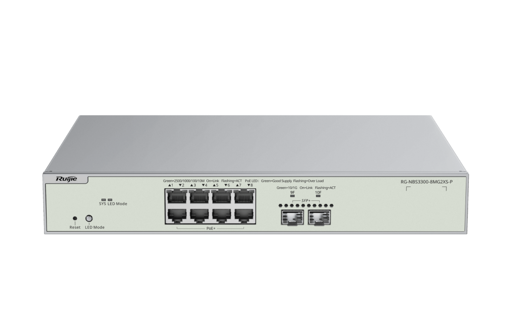 Ruijie RG-NBS3300-8MG2XS-P, 8-Port Muti-Gigabit Layer 2 Managed Switch with 8 x PoE+ Ports, and 2 x SFP+ Uplink Ports Product vendor