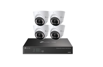 5MP 4CH TP-Link CCTV Kit: 4 x IP Turret Cameras 3 in 1 (Full-Colour Speaker / Mic / Light) Active Defense + 4CH NVR - Security Zone Online